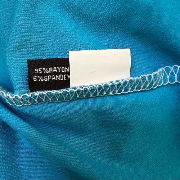 Lynn Ritchie Silver Graphic Color Block Short Sleeve Midi Dress Blue + Green S - Picture 9 of 9